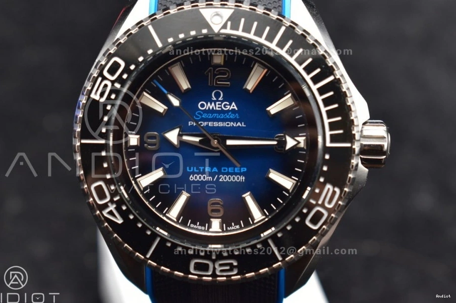 TF 1:1 6000M Dial Seamaster Black Deep Black Strap Ceramic Ultra A2824 Edition Bezel on Blue Rubber SS Best 0302
